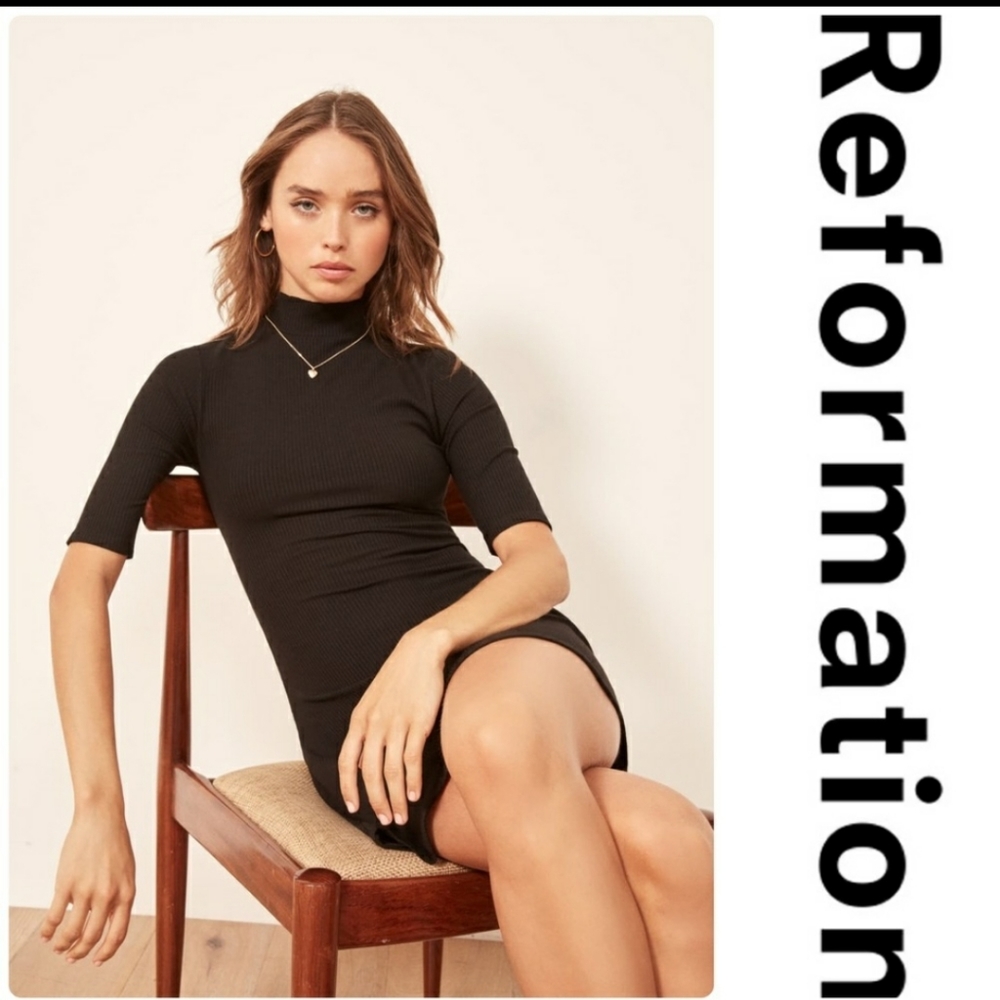 Reformation Mod Sweater Dress Black